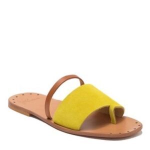 Joie Ballifly Chartreuse Yellow Suede Slip-On Flat Toe-Ring Sandal Sz 38.5/US 8